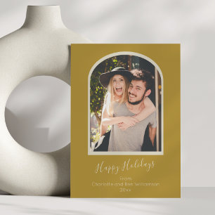Modern Minimalist Custom Arch Photo Yellow Holiday Card