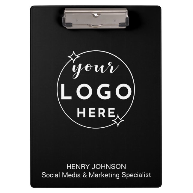 Modern Minimalist Custom Business Logo Name Black Clipboard (Front)