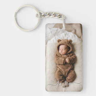 Modern Minimalist Custom Double Sided Baby Photo Key Ring