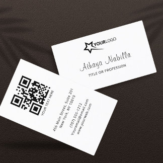 Modern Minimalist Custom Logo and QR Code Business Card