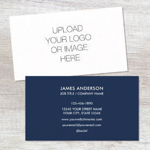 Modern Minimalist Custom Logo Navy Blue White Business Card