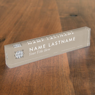 Modern Minimalist Custom Logo Neutral Tan Beige Nameplate