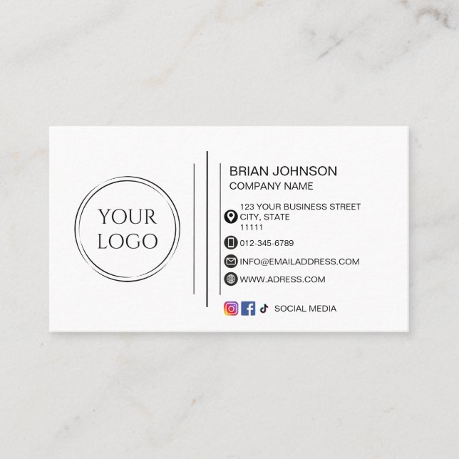 Modern minimalist custom logo social media  business card (Front)