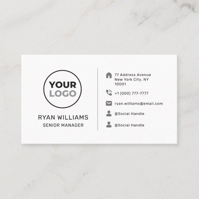 Modern Minimalist Custom Logo Social Media Icons Business Card (Front)