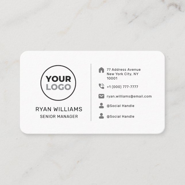 Modern Minimalist Custom Logo Social Media Icons Business Card (Front)
