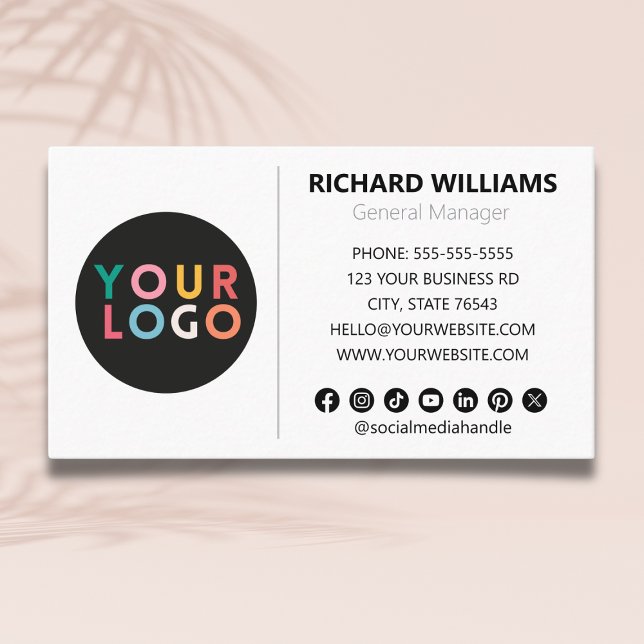 Modern Minimalist Custom Logo Social Media Simple Business Card (Creator Uploaded)