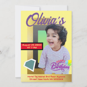 Modern Minimalist Custom Photo All Age Birthday Invitation