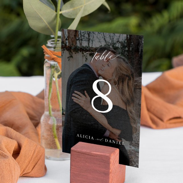 Modern minimalist custom photo overlay wedding table number (Creator Uploaded)