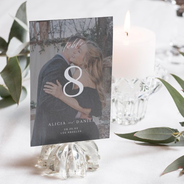 Modern minimalist custom photo overlay wedding table number (Creator Uploaded)