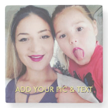 Modern Minimalist Custom Photo Text Stone Coaster