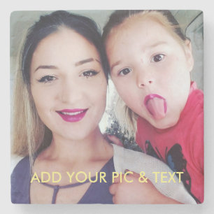 Modern Minimalist Custom Photo Text Stone Coaster