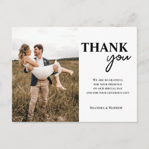 Modern Minimalist Custom Photo Wedding Thank You Postcard