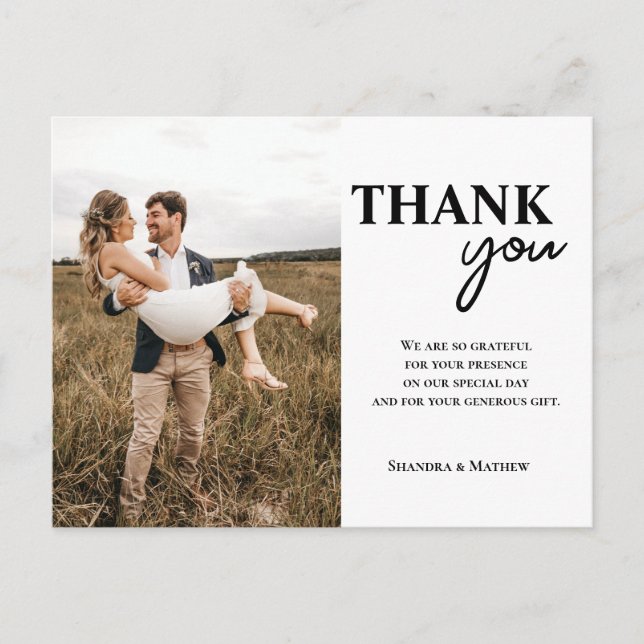 Modern Minimalist Custom Photo Wedding Thank You Postcard (Front)