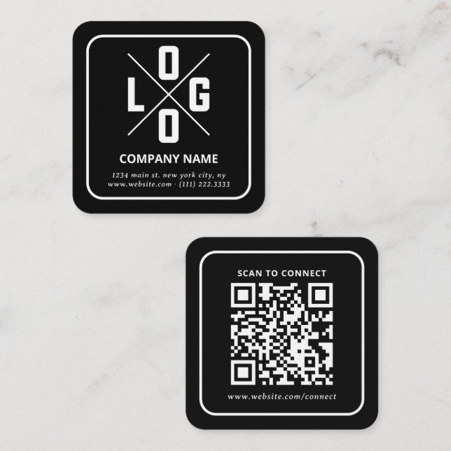 Modern Minimalist Custom QR Code Logo Square Business Card (Front/Back)