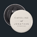 Modern Minimalist Custom Wedding Names Ivory Bottle Opener<br><div class="desc">Celebrate your special day with this modern minimalist ivory bottle opener, personalised with your custom wedding names for a timeless and elegant touch. Designed with a sleek and understated aesthetic, this favour effortlessly complements any wedding theme, from contemporary chic to classic simplicity. Its neutral ivory tone and clean design make...</div>