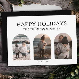 Modern Minimalist Customised Three Photo Christmas Holiday Card