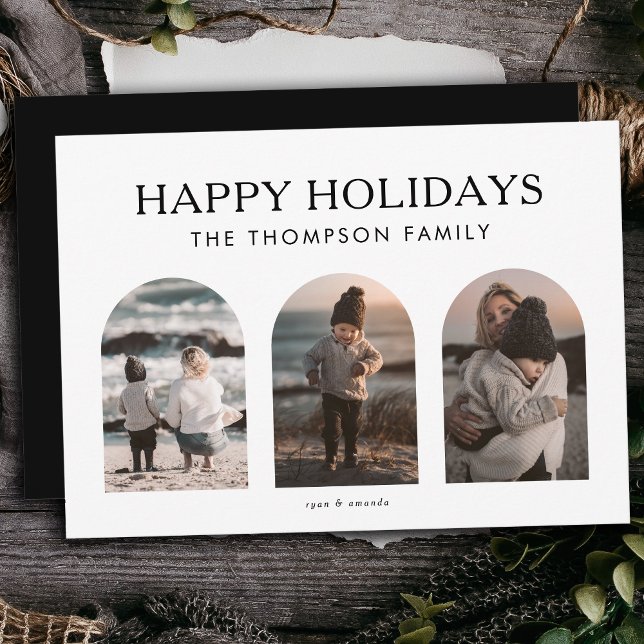 Modern Minimalist Customised Three Photo Christmas Holiday Card (Creator Uploaded)