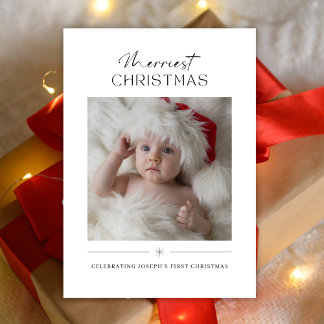 Modern Minimalist Cute Babys First Christmas Photo Holiday Card