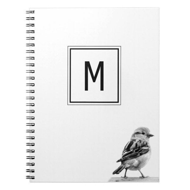 Modern Minimalist Cute Bird Initial Notebook (Front)