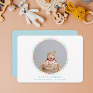 Modern Minimalist Cute Flower Baby Boy Photo Birth Announcement