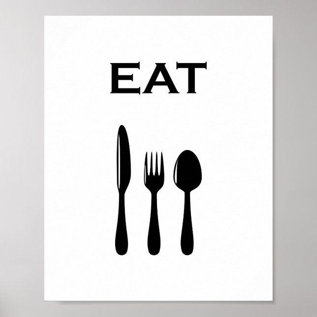 Modern Minimalist Cutlery &  EAT Typography Poster (Front)