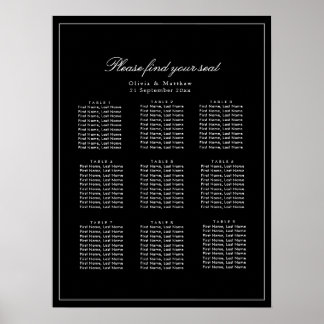 Modern Minimalist dark Black Wedding Seating Chart