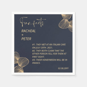 Modern Minimalist Dark Blue Fun Facts Wedding Napkin