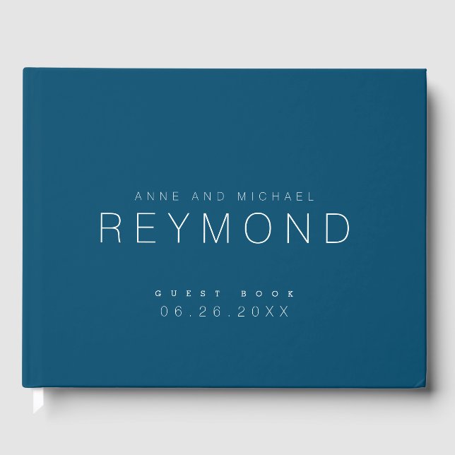 Modern Minimalist Dark Blue Wedding Guest Book (Front)