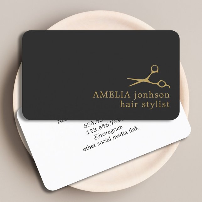 Modern Minimalist Dark Faux Gold Hair Stylist Business Card (Creator Uploaded)
