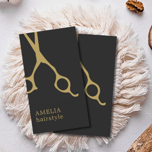 Modern Minimalist Dark Faux Gold Hair Stylist Business Card
