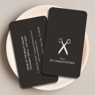 Modern Minimalist Dark Faux Silver Hair Stylist Business Card