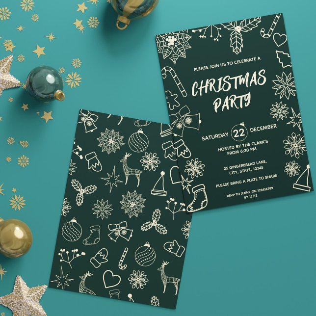 Modern Minimalist Dark Green and Gold Elegant Xmas Invitation (Modern Minimalist Dark Green and Gold Elegant Xmas Invitation)