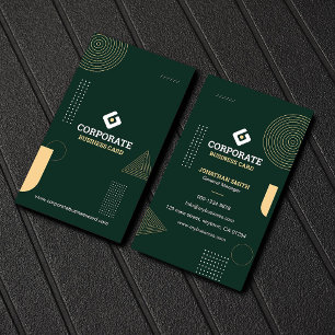 Modern Minimalist Dark Green & Gold Corporate Business Card