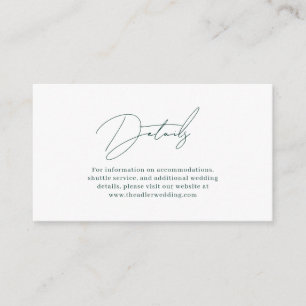 Modern Minimalist Dark Green Ocean Wedding Details Enclosure Card