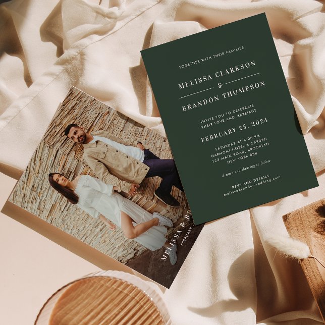 Modern Minimalist Dark Green Photo Wedding  Invitation (Creator Uploaded)