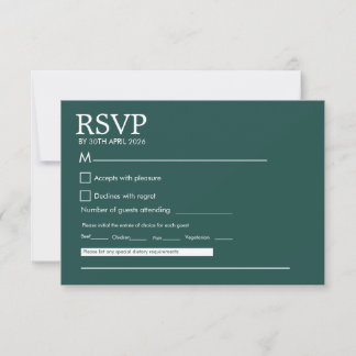 Modern Minimalist Dark Green Wedding RSVP Card
