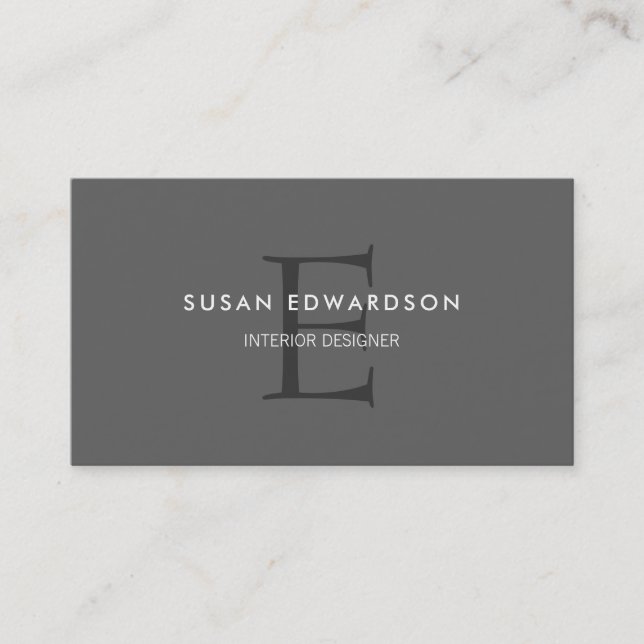 Modern minimalist dark grey professional monogram business card (Front)