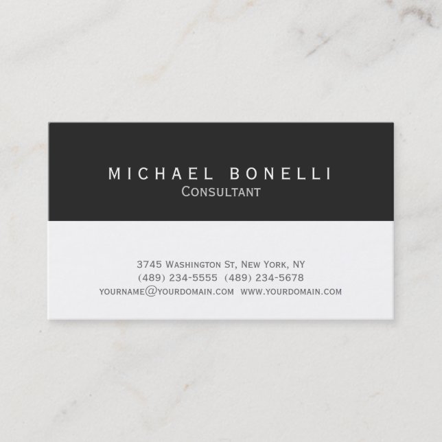 Modern Minimalist Dark Grey White Business Card (Front)