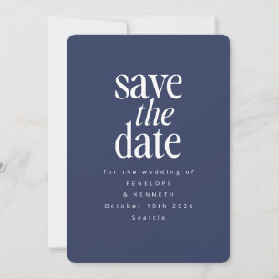 Modern Minimalist Dark Navy Blue Simple Elegant Save The Date