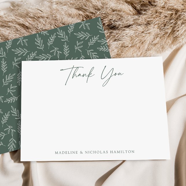 Modern Minimalist Dark Sage Botanical Thank You Card (Creator Uploaded)