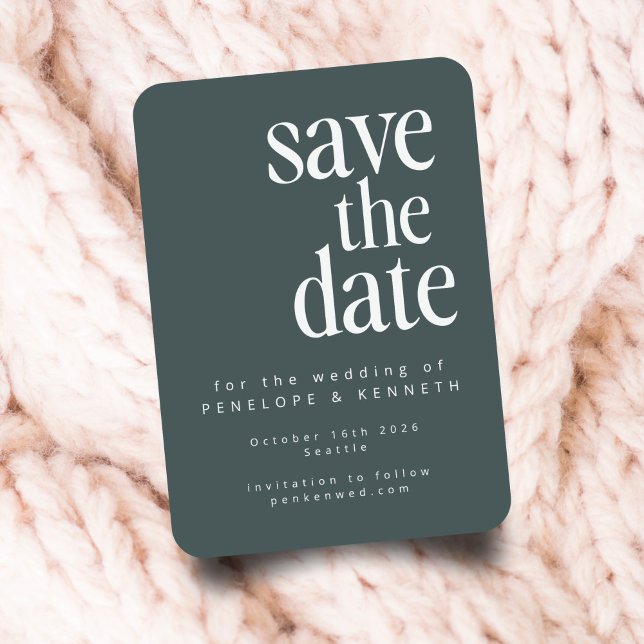 Modern Minimalist Dark Teal Green Winter Wedding Save The Date (Creator Uploaded)