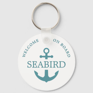 Modern Minimalist Deep Aqua Anchor Logo Nautical  Key Ring