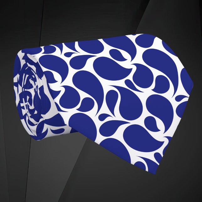 Modern Minimalist Deep Blue and White Paisley Tie (Creator Uploaded)