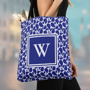 Modern Minimalist Deep Blue and White Paisley Tote Bag