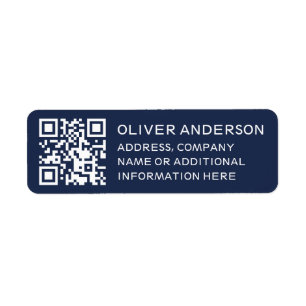 Modern Minimalist Deep Blue QR Code Return Address Return Address Label