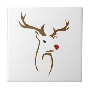 Modern Minimalist Deer Line Art Christmas Ceramic Tile