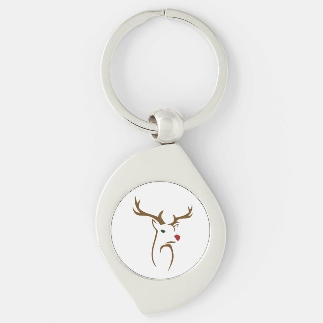Modern Minimalist Deer Line Art Christmas Key Ring (Front)