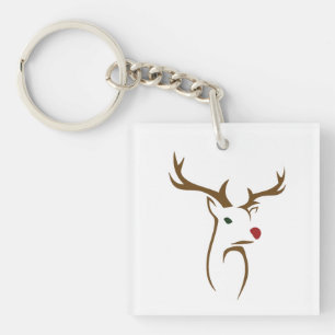 Modern Minimalist Deer Line Art Christmas Key Ring