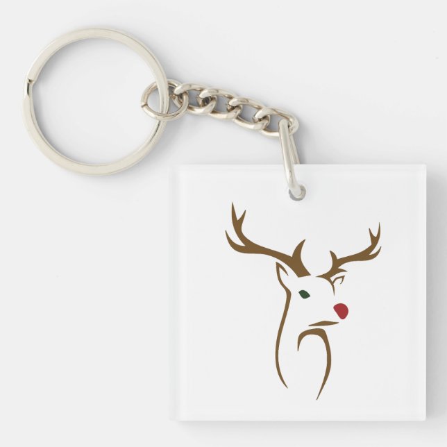 Modern Minimalist Deer Line Art Christmas Key Ring (Front)