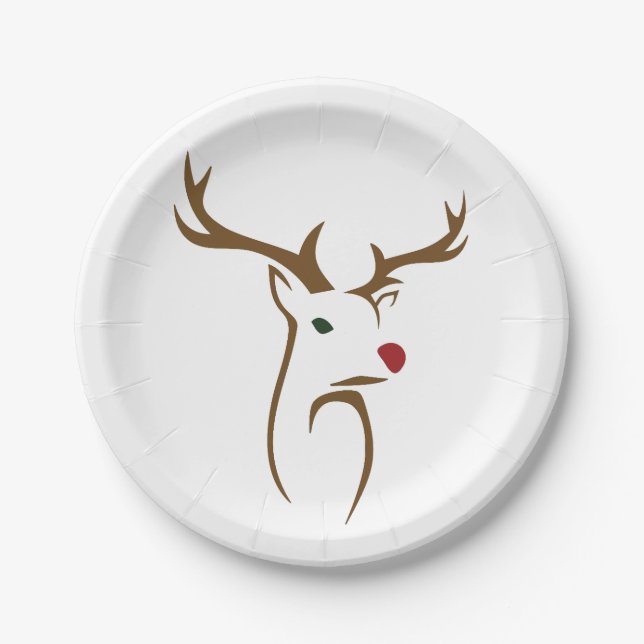 Modern Minimalist Deer Line Art Christmas Paper Plate (Front)